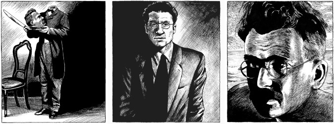 Ilustraciones Pajak: Cabeza Nietzsche, César Pavese y Walter Benjamin