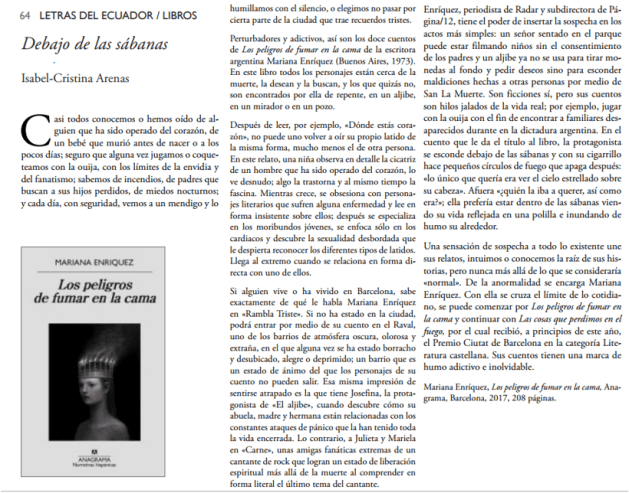 Los peligros de fumar en la cama - Mariana Enriquez - Letras del Ecuador
